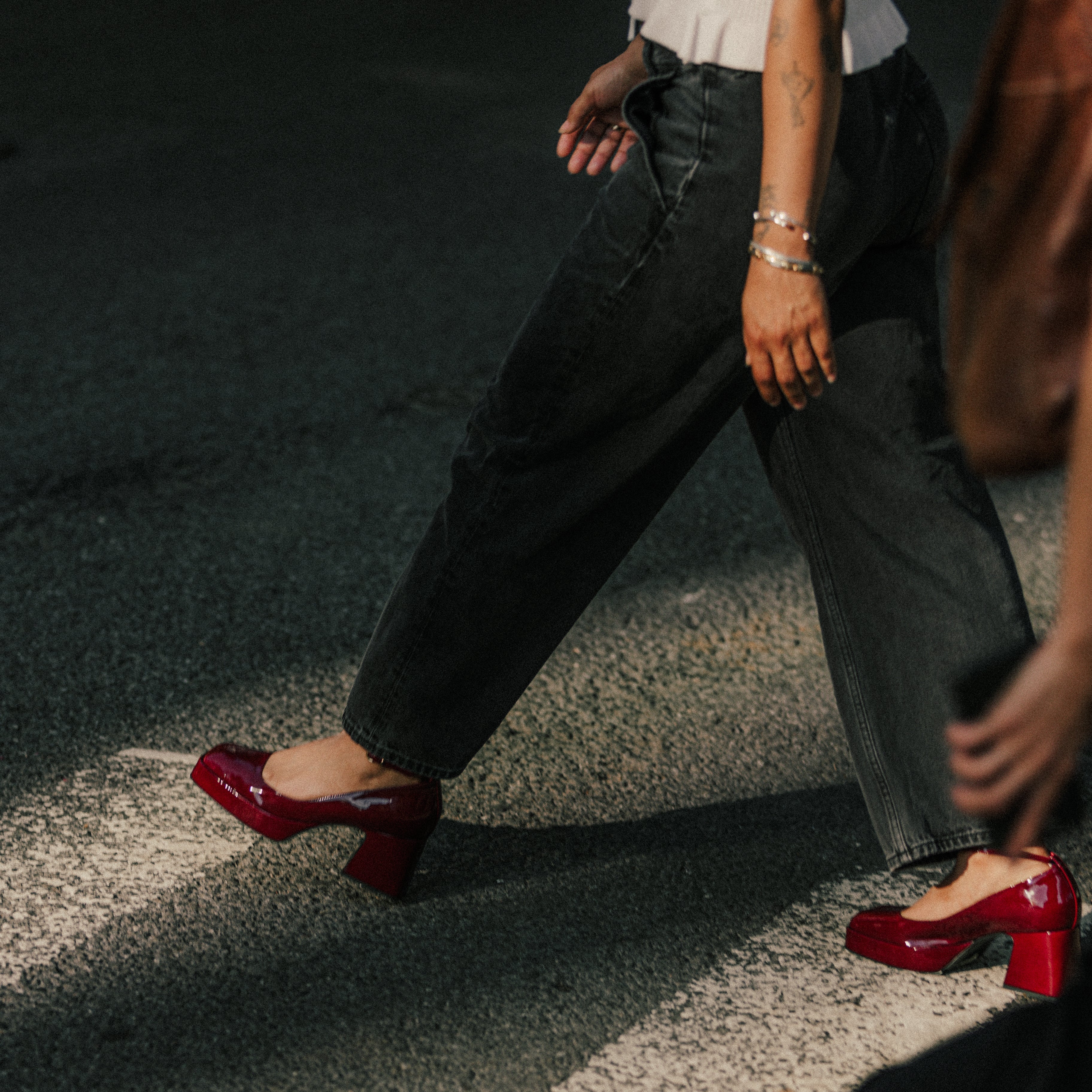 Person wearing Eledera Mary Jane Burgundy heels